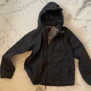 NorthFace Waterproof Boys hooded rain jacket. Black, excellent condition.